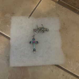 Firefly Multi-Color Inlay Cross Necklace